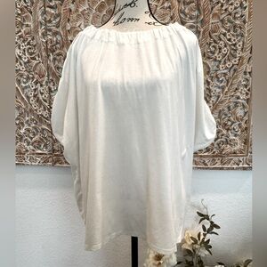 Maria Valentina White Viscose Blouse w/ Gathered Sleeves & Stretch Neckline